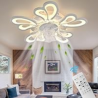 24 in Flower Ceiling Fan with Lights Remote Control - 6 Speed 3 Color Dimmable Ceiling Lamp with Invisible Blades for Living Room Bedroom Home Decoration