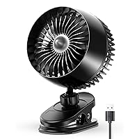 Koonie USB Clip on Fan, Strong Wind Ultra Quiet Small Desk Fan with Strong Clamp, More Than 360° Adjustable, 3 Speeds USB-C Corded Powered, Mini Personal Fan for Home Office Desktop Black
