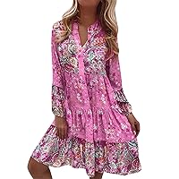 Vacation Dresses Style Printed Tassel Tie Neck Loose Fit Bohemian Tunic Dress Summer Dresses for Women 2024