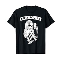 Gothic Punk Egirl Eboy Funny Anti Social Media Skeleton T-Shirt