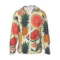 Sun Protection Hoodie Jacket Long Sleeve Zip Tropical Fruit Print Sun Shirt With Pockets For Men Women