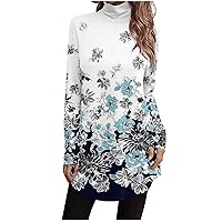 Women Plus Size Tunic Tops Sexy Floral High Neck Tops Casual Work Long Sleeve Shirt Button Basic Comfy Sweatshirt
