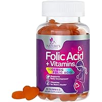 Folic Acid Gummies for Women, Essential Extra Strength Prenatal Multivitamin, Chewable Folate Supplement for Before, During, and After Pregnancy - Tasty Ripe Peach Flavor - 60 Gummies