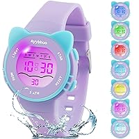 Kids Digital Watches for Girls Boys, 7 Color Lights Waterproof Watches for Kids with Alarm Stopwatch, Cute Cat Watch, Kids Gifts for Girls Boys Ages 5-13