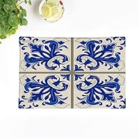 Set of 6 Placemats Majolica Pottery Blue and White Azulejo Original Traditional Portuguese 12.5x17 Inch Non-Slip Washable Place Mats for Dinner Parties Decor Kitchen Table
