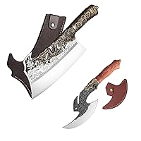 ROCOCO Bone Cleaver Heavy Duty Bundle with Sharp Meat Cutting Knife Butcher Boning Chopping Viking Gift Men Hunting BBQ Camping