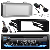 Single DIN in-Dash CD/AM/FM Car Stereo Receiver Bundle Combo with Install Dash Kit + Handle Bar Control + Enrock Antenna for 98 2013 HD Touring Flht Flhx Flhtc Motorcycle Bike