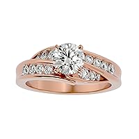 Certified 18K Gold Ring in Round Cut Moissanite Diamond (1.03 ct) Round Cut Natural Diamond (0.48 ct) With White/Yellow/Rose Gold Engagement Ring For Women