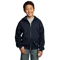 Port & Company Youth Full-Zip Hooded Sweatshirt, Medium, Navy