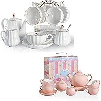 Porcelain Tea Sets British Royal Series with Teapot Sugar Bowl Cream Pitcher Teaspoons and tea strainer for Tea/Coffee and Sweejar Porcelain Tea Set for Little Girls Kitchen Toys Tea Party Set for Kid