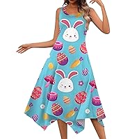 Easter Dress for Women 2024 Cute Bunny Pattern Funny Casual Elegant with Halter V Neck Flowy Swing Dresses