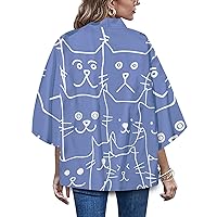 LAI MENG FIVE CATS Women's 2024 Casual Floral Print Cardigan 3/4 Sleeves Cat Kimono Loose Tops Cover up