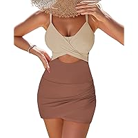 GRAPENT One Piece Bathing Suit for Women with Skirt Cutout Swimsuits Criss Cross Swim Dress Colorblock Tie Back Swimwear