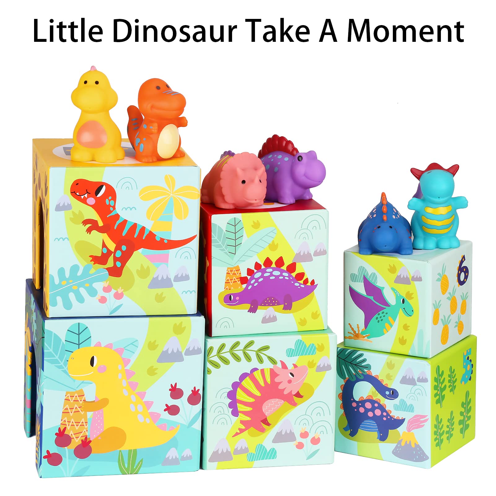 KMTJT Toddlers and Babies Dinosaur Sorting and Stacking Toys Blocks for 1-3 Kids Preschool Learning, Numbers Nesting Boxes Montessori Toys Gifts for 1 2 3 Year Old Baby Boys Girls