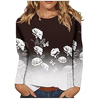 Womens Long Sleeve Tops Winter Trendy Print Crewneck Fit Comfy Top Shirts Fall Casual Plus Size Basic Pullover Blouse Going Out Tops for Women UK
