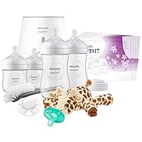 Philips AVENT Natural with Natural Response Nipple, All in One Gift Set with Snuggle Giraffe, SCD839/01