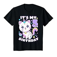 Kids Birthday girl 5 years old, cat, unicorn, 5th birthday T-Shirt