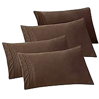 Elegant Comfort 4-PACK Solid Pillowcases 1500 Thread Count Egyptian Quality - Easy Care, Smooth Weave, Wrinkle and Stain Resistant, Easy Slip-On, 4-Piece Set, Standard/Queen Pillowcase, Brown