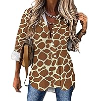 Animal Giraffe Pattern Long Sleeve Shirts for Women Print Fashion Casual Button Down Tee Tops