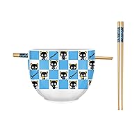 Silver Buffalo Hello Kitty and Friends Chococat Checkered Pattern Ceramic Ramen Noodle Rice Bowl with Chopsticks, Microwave Safe, 20 Ounces