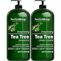 New York Biology Tea Tree Shampoo and Conditioner Set - Deep Cleanser - Relief for Dandruff and Dry Itchy Scalp - Therapeutic Grade - Helps Promote Hair Growth - 16.9 Fl Oz