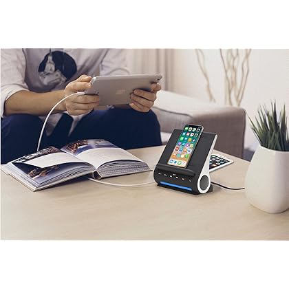 Azpen Dockall D100 - Qi Wireless Charger, Bluetooth Premium Speakers, Docking Station with Built in Mic Handsfree call, 3 in 1 Station for iPhone and Samsung phone