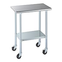 ROCKPOINT Stainless Steel Prep & Work with Caster 18x30 Inches Commercial Kitchen Adjustable Under Shelf and Table Foot for Restaurant, Home and Hotel, 18x30inch, Silver