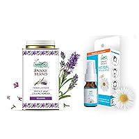 SNAKE BRAND Prickly Heat Cooling Powder Lavender (4.9 Oz / 140g) and Herbal Throat Spray (15ml) Bundle - Beat The Heat Outside and Inside - Ultimate Relief Package