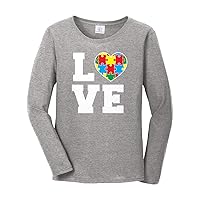 Threadrock Women's Autism Awareness Love Puzzle Heart Long Sleeve T-Shirt