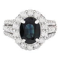 4.7 Carat Natural Blue Sapphire and Diamond (F-G Color, VS1-VS2 Clarity) 14K White Gold Luxury Engagement Ring for Women Exclusively Handcrafted in USA