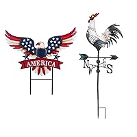 TERESA'S COLLECTIONS Memorial Day Garden Decor,4th of July Decorations for Outdoor Decor,Patriotic Eagle Metal Yard Art Sign for Outside,Decorative Garden Stake for Lawn,Independence Day Gifts,26.8