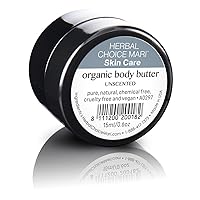 Organic Body Butter by Herbal Choice Mari (Unscented, 0.5 Fl Oz Glass Jar) - No Toxic Synthetic Chemicals - TSA-Approved Travel Size
