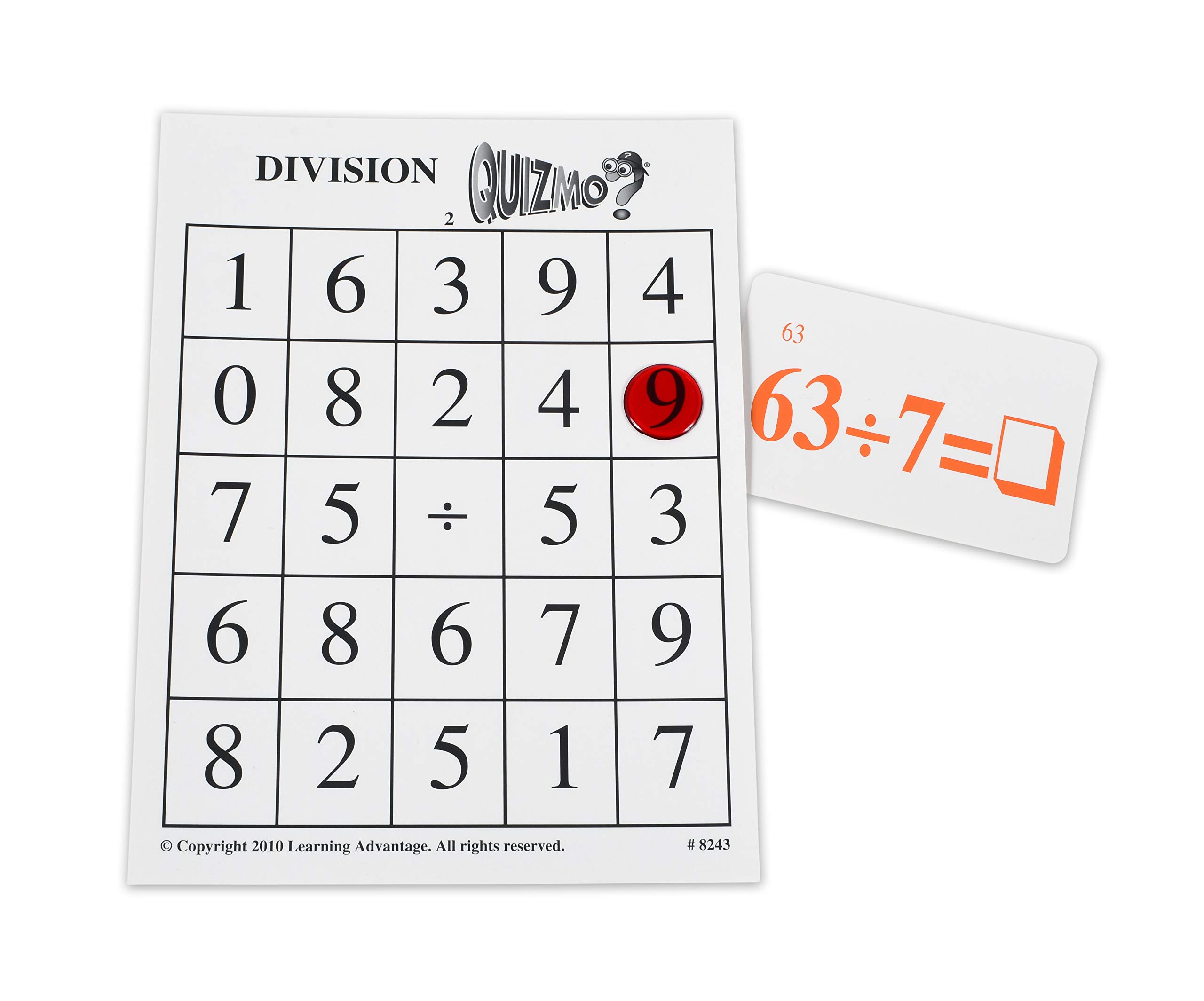 Learning Advantage QUIZMO Multiplication & Division - 40 Double-Sided Game Boards - Bingo-Style Math Game for Kids - Teach Multiplication and Division Through 9 (8243)