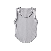 Womens Curved Hem Crop Tank Top Summer Scoop Neck Sleeveless Slim Fit Ribbed Tee Shirts Y2K Sexy Casual Undershirts
