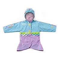 Blue Mermaid PU All-Weather Raincoat for Girls With Fish Scale Trim and Star Buttons