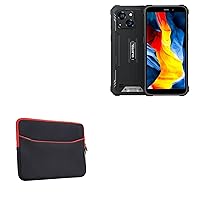 BoxWave Case Compatible with Oukitel WP32 - SoftSuit with Pocket, Soft Pouch Neoprene Cover Sleeve Zipper Pocket - Jet Black with Red Trim