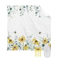 Chrysanthemum Eucalyptus Beach Blanket Large with Stakes Waterproof Sandproof Beach Mat with Corner Pockets for Outdoor Travel Camping Hiking Picnic Essentials,Rustic Vintage Farmhouse Leaves 83