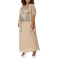 J Kara Women's Long Sleeveless Antique Dress with Scarf, Camel/Mercury, 18