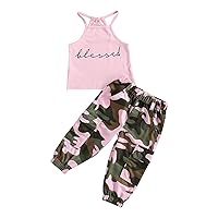 fhutpw Baby Toddler Kids Girls Clothes Sets 2pcs Halter Sleeveless Top & Camouflage Pants Sets Vest Outfits