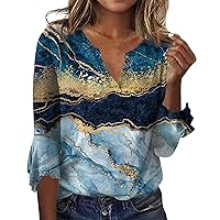 Fall Tops for Women Women's Top Loose Casual V-Neck Printed Blouses Bell 3/4 Sleeve T-Shirt