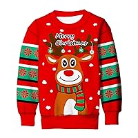 Idgreatim Boys Girls Ugly Christmas Sweater Funny 3D Long Sleeve Xmas Sweatshirt with Fleece Size 4-16