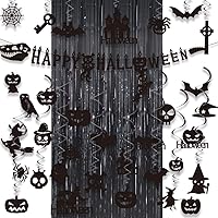 GOER Halloween Party Decorations,Black Party Backdrop Happy Halloween Banner Halloween Hanging Swirls