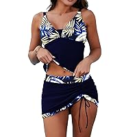 MOLYBELL Womens Tankini Bathing Suits Sexy Drawstring Skirt Tummy Control Bathing Suits 2 Piece for Women with Triangle