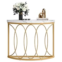 Half Moon Gold Console Table, 43 Inch Modern Faux Marble Entryway Table, Narrow Semi Circle Sofa Accent Table with Geometric Metal Frame for Living Room, Hallway