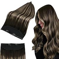 Invisible Wire Hair Extensions Real Human Hair 16 inch #1B/27/1B Headband Extensions Wire Human Hair Balayage Black to Honey Blonde Fish Line Hair Extensions Black Straight Hair 80G