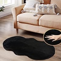 Black Faux Rabbit Washable Fur Area Rugs for Bedroom Small Fluffy 2x4 Fur Rug Chair Cushion Living Room Décor