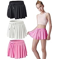 3 Pack Girls Flowy Shorts with Spandex Liner 2-in-1 Youth Butterfly Skirts for Fitness, Running, Sports