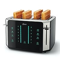 Oster 4-Slice Toaster, Touch Screen with 6 Shade Settings and Digital Timer, Black/Stainless Steel