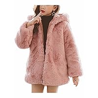 Kids Girls Fleece Fuzzy Coat Thicken Winter Hooded Jacket Zipper Warm Cozy Outerwear Fashion Streetwear