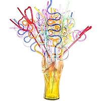 40 pcs Crazy Loop Straws Recyclable Drinking Straws Plastic Funny Straws Twist Straws Assorted Color, 10 Shapes - Birthday Party Favor Supplies